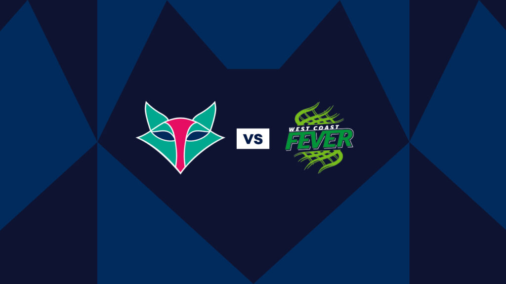 Melbourne Vixens and West Coast Fever logos on a blue background.