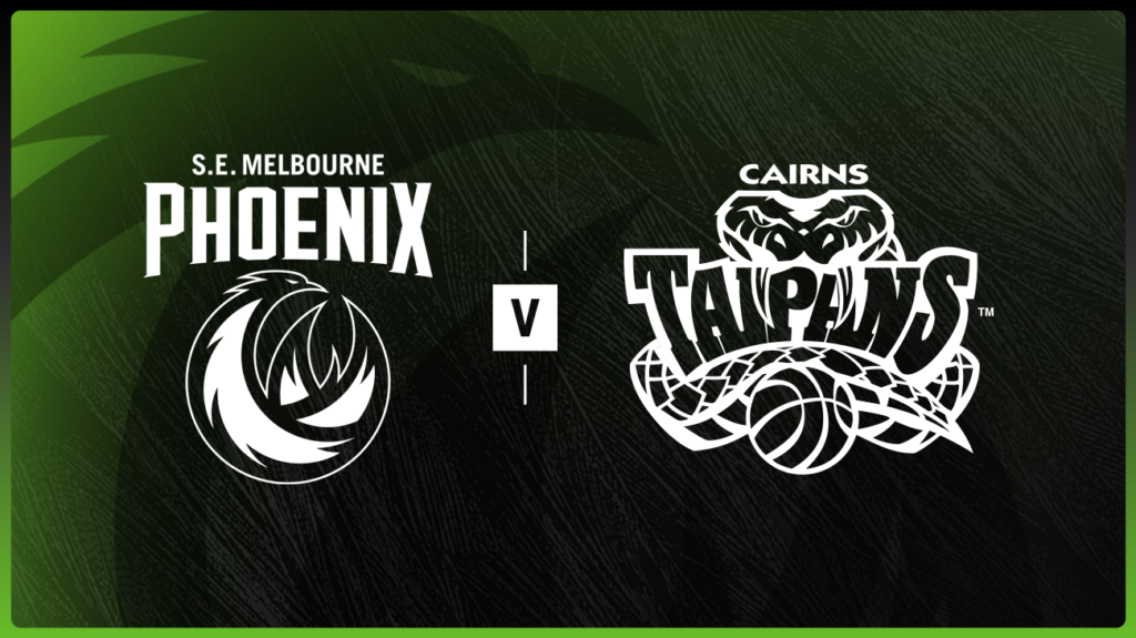 South East Melbourne Phoenix and Cairns Taipans logos on a green and black background.